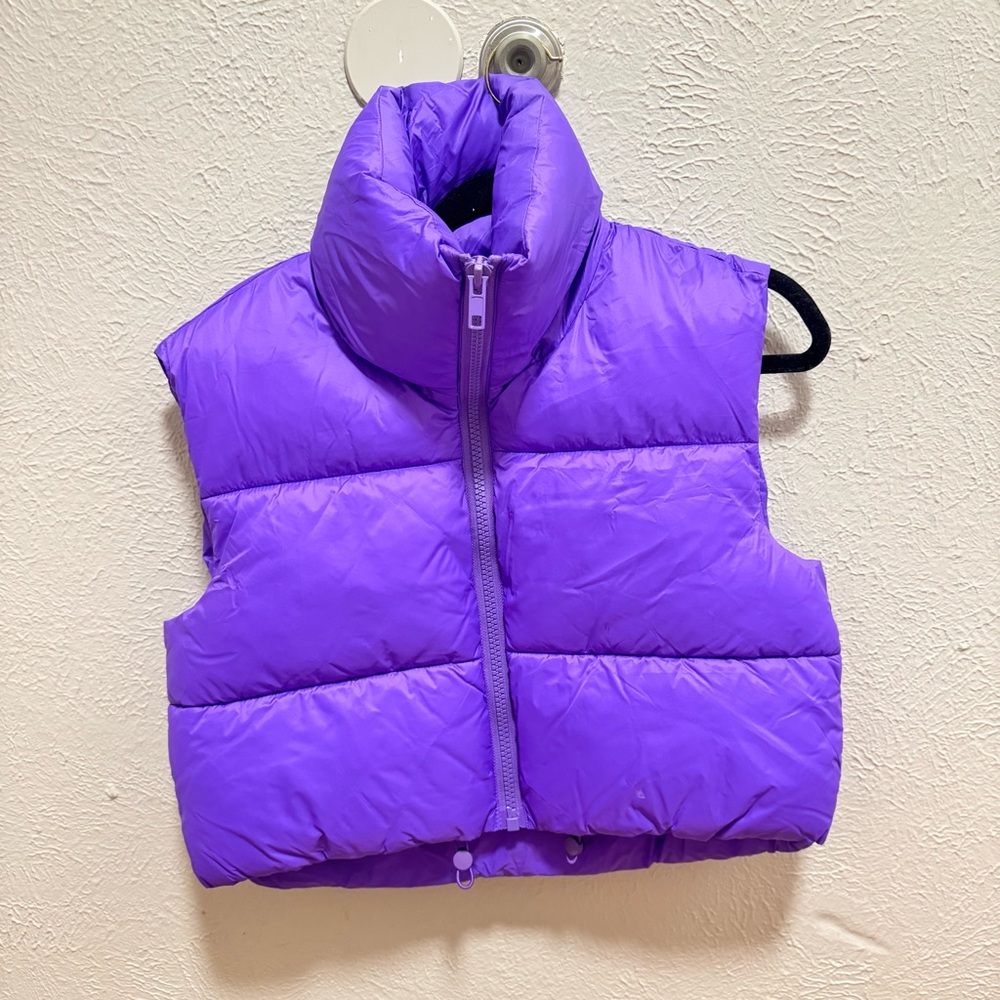 Purple puffer vest cropped